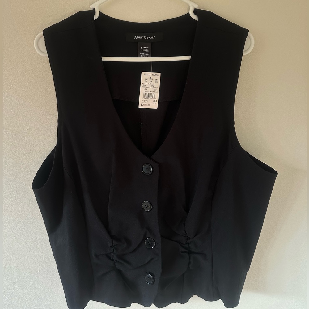 ashley Stewart linen blend black women’s vest.